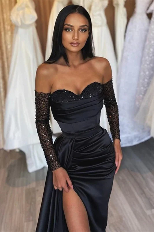Amazing Long Black Mermaid Front Split Long Sequins Prom Dresses - Image 2