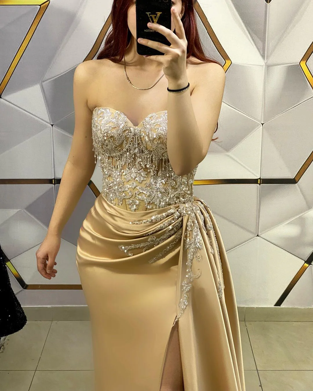 Amazing Long Champagne Sleeveless Beading Lace Evening Prom Dresses With Slit - Image 2