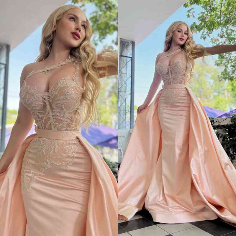 Amazing One Shoulder Mermaid Prom Dress Overskirt Long With Lace Beads - Image 3