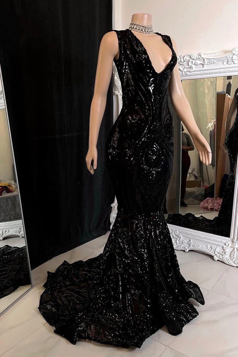 Amazing Sequins Mermaid Prom Dresses Sleeveless V-Neck Online - Image 3