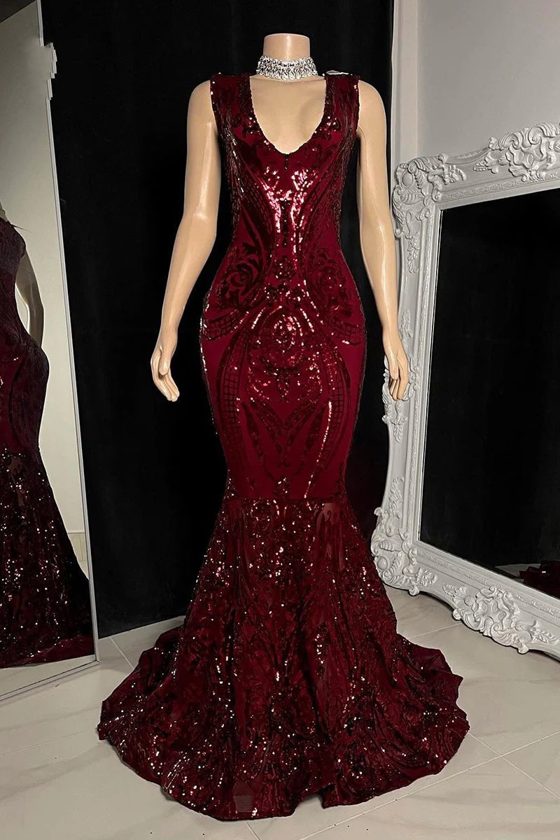 Amazing Sequins Mermaid Prom Dresses Sleeveless V-Neck Online - Image 5