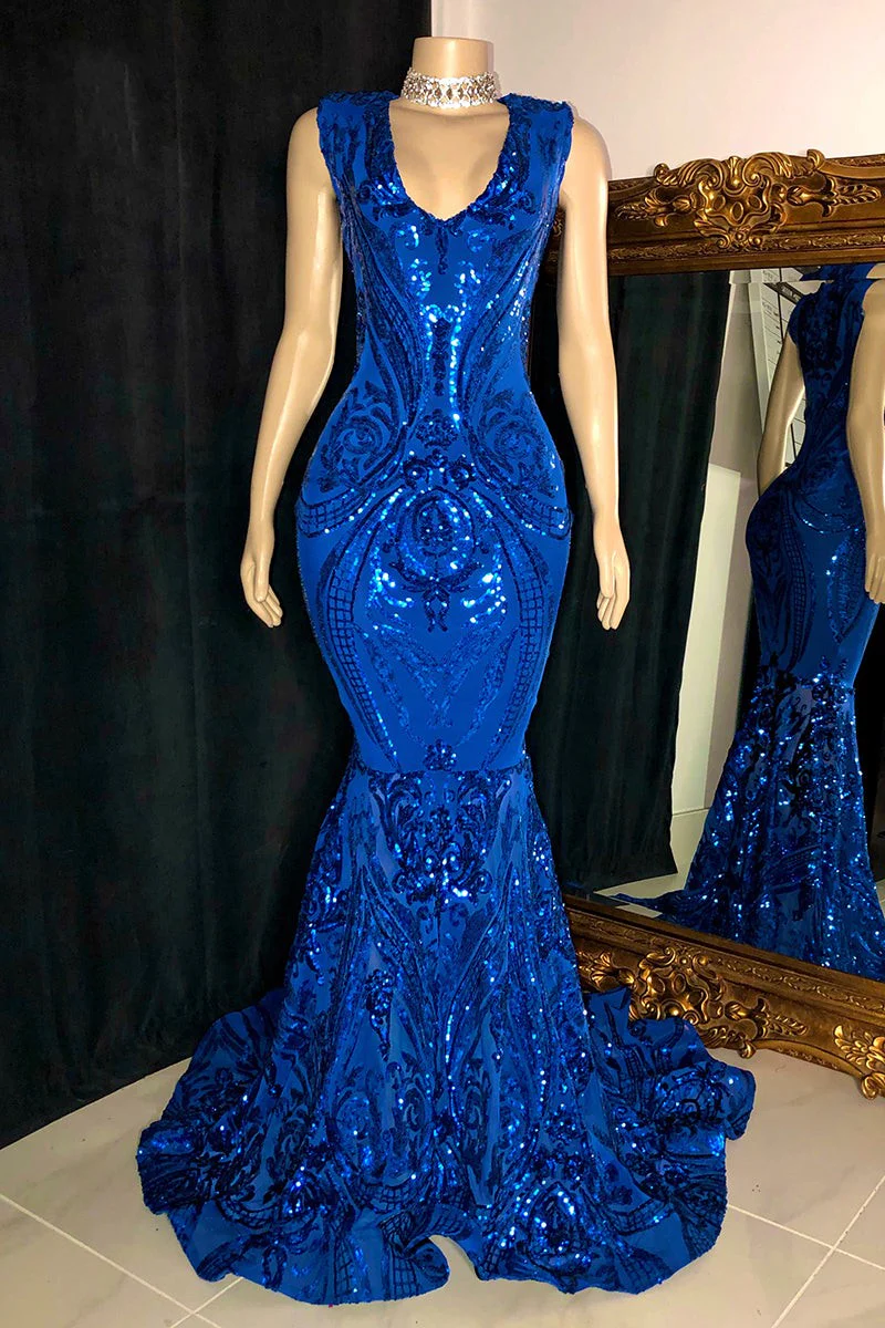 Amazing Sequins Mermaid Prom Dresses Sleeveless V-Neck Online - Image 7