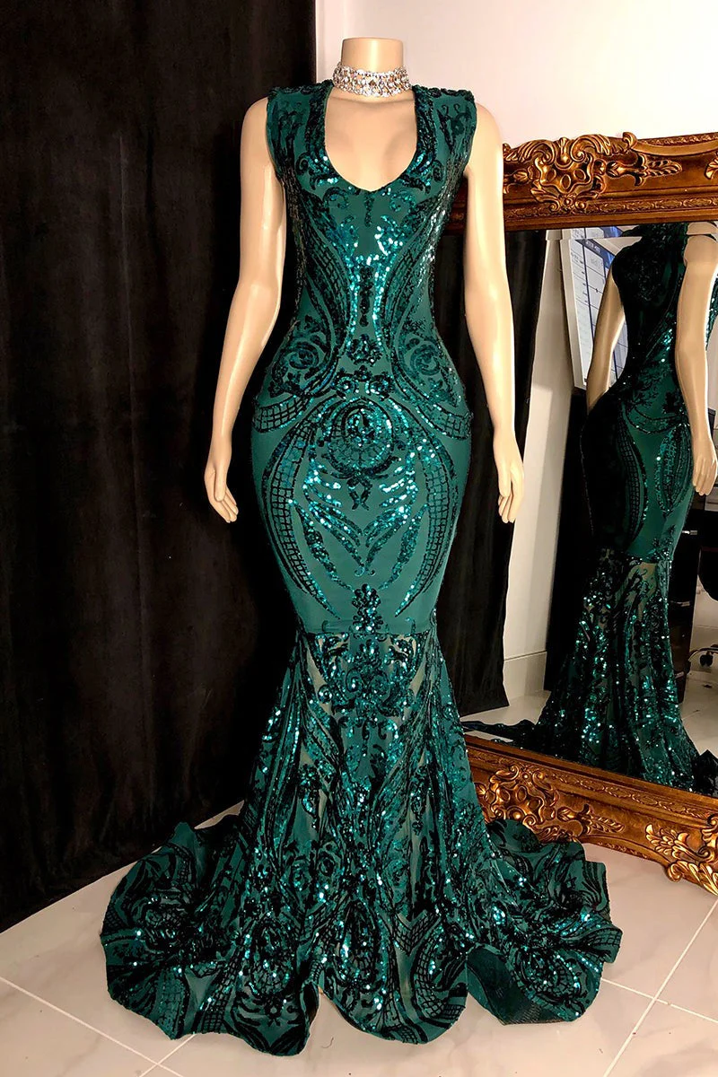 Amazing Sequins Mermaid Prom Dresses Sleeveless V-Neck Online - Image 8
