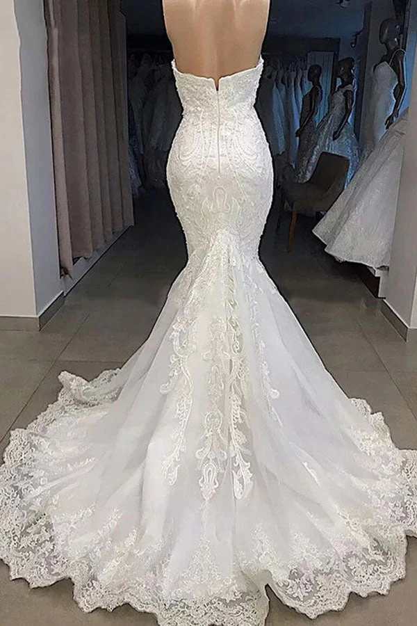 Amazing Sweetheart Mermaid White Wedding Dress Off the shoulder Lace Bridal Gowns Online - Image 2