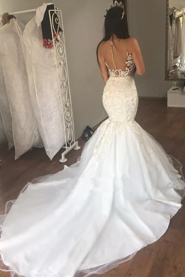 AmazingLace Mermaid Sleeveless Buttons Long Wedding Dress - Image 2