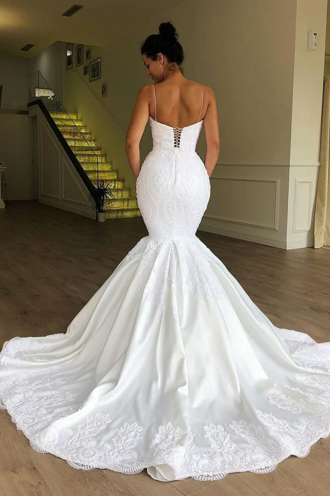 AmazingMermaid Spaghetti Straps Sleeveless Lace Wedding Dresses - Image 2