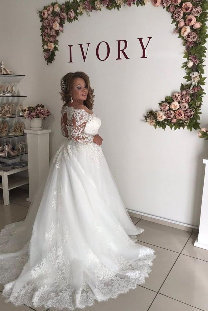AmazingOff the shoulder Long Sleevess Lace Princess Plus size wedding dress - Image 2