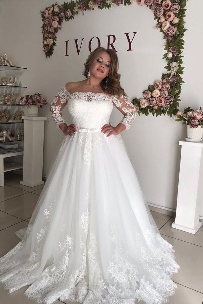 AmazingOff the shoulder Long Sleevess Lace Princess Plus size wedding dress - Image 3
