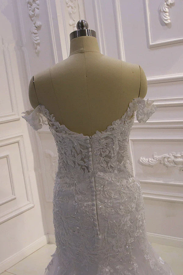 AmazingWhite 3D Lace applique Off the Shoulder Mermaid Bridal Gowns - Image 2