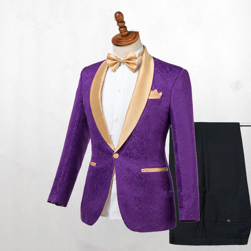 Classy Purple One Button Gold Lapel Wedding Men Suit Online - Image 2