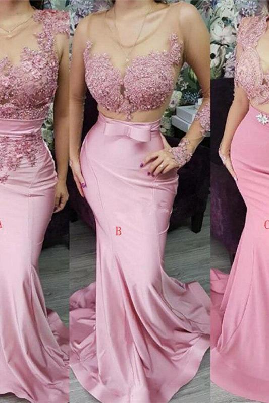 Appliques Lace Mermaid Evening Dresses Pink Formal Dresses - Image 2