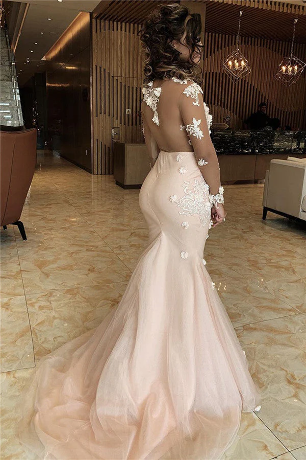 Appliques Mermaid Lace Prom Dresses V-neck Formal Gowns - Image 2