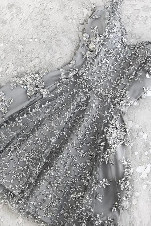 Appliques Silver Short Homecoming Dresses Beads Hoco Dress On Sale - Image 3