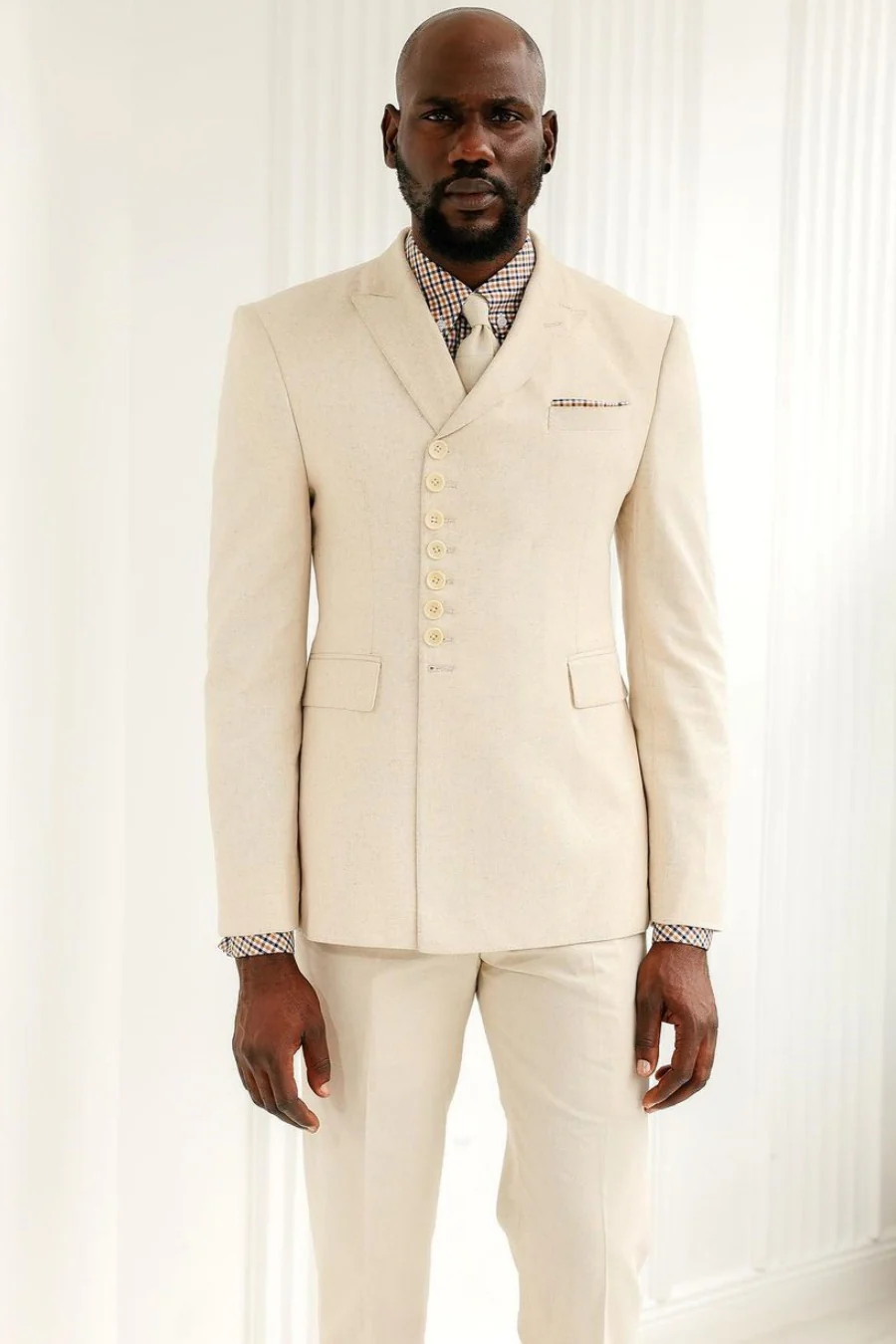 Apricot Peaked Lapel Close-Fitting Prom Suit - Image 2
