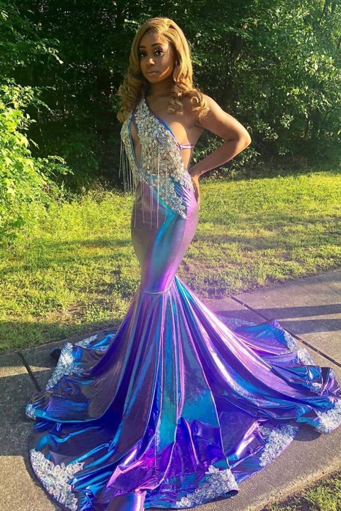 Asymmetric Beads Appliques Prom Dresses Alluring Open Back Fit and Flare Evening Gowns - Image 3