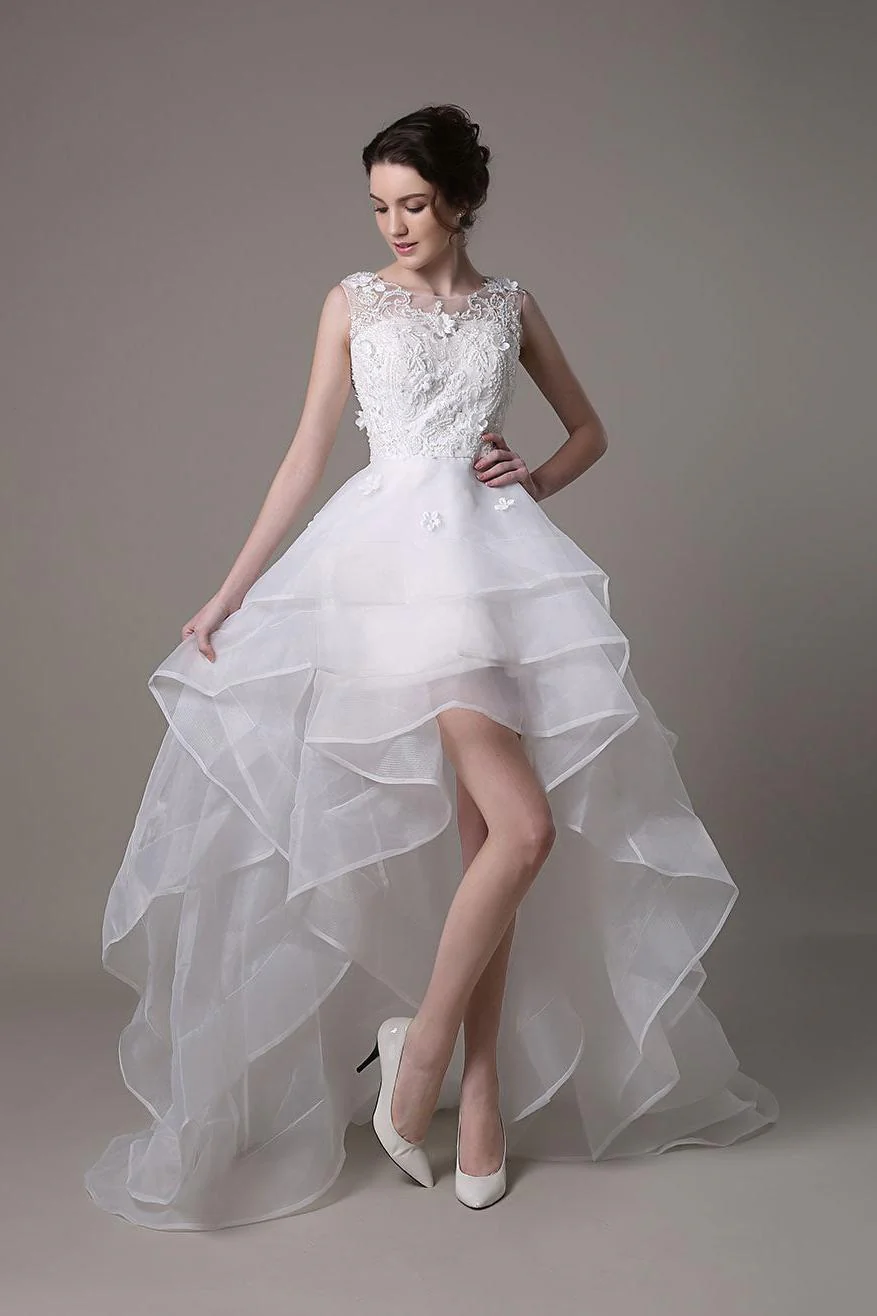 Asymmetrical Organza Wedding Dress High Low A-Line With Lace Beading Flower Exclusive - Image 2