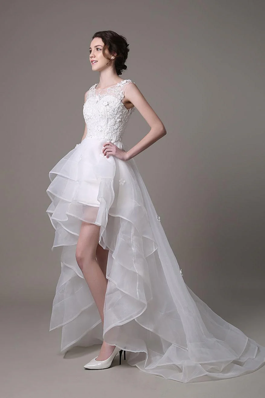 Asymmetrical Organza Wedding Dress High Low A-Line With Lace Beading Flower Exclusive - Image 3