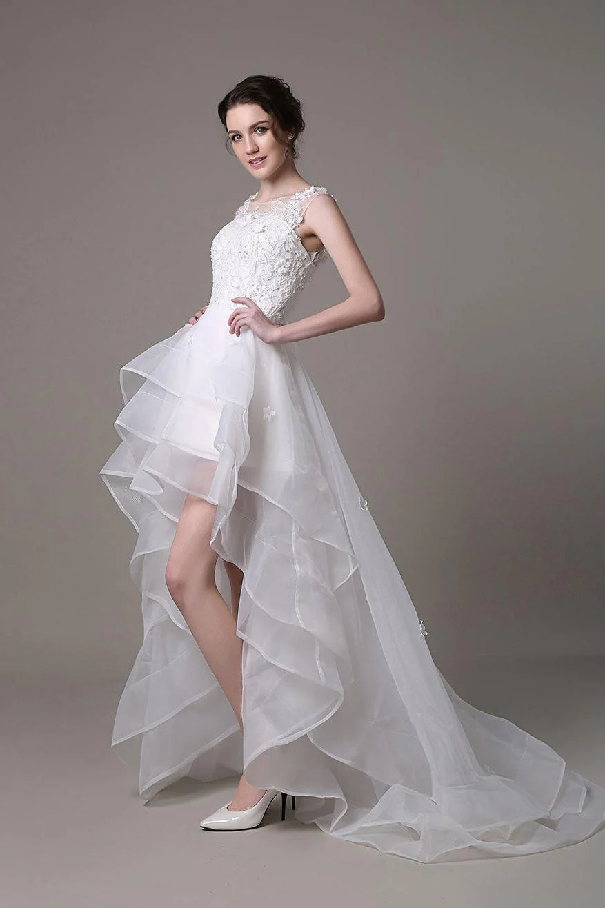Asymmetrical Organza Wedding Dress High Low A-Line With Lace Beading Flower Exclusive - Image 4