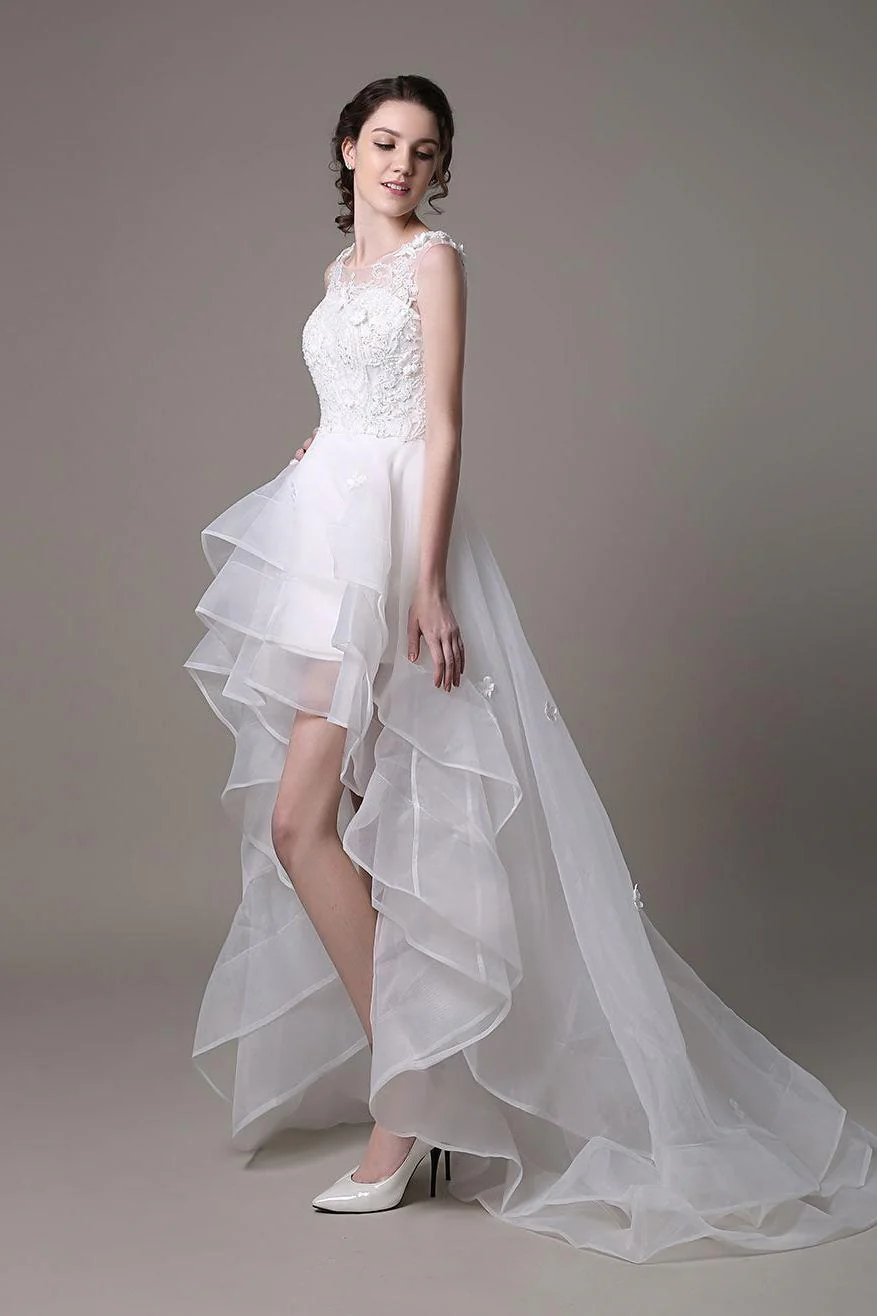Asymmetrical Organza Wedding Dress High Low A-Line With Lace Beading Flower Exclusive - Image 5