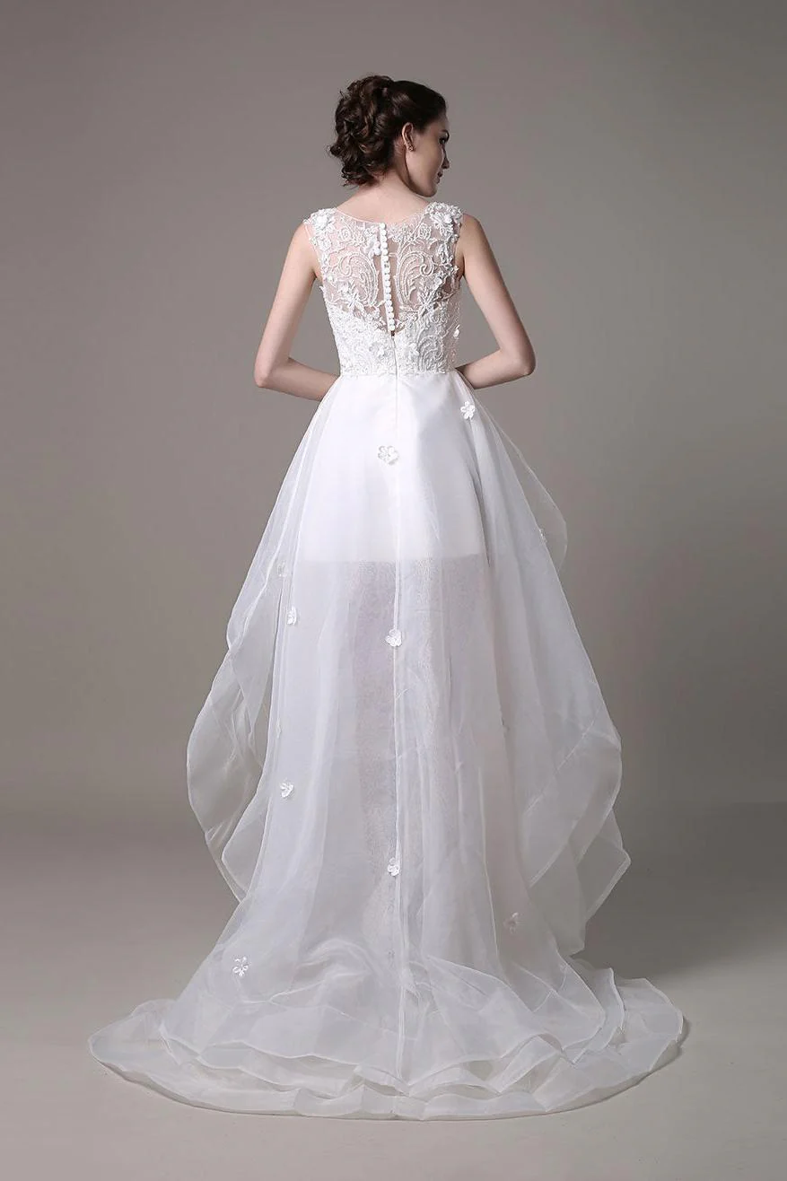 Asymmetrical Organza Wedding Dress High Low A-Line With Lace Beading Flower Exclusive - Image 6