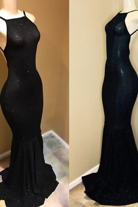 Backless black prom dress, sequins evening gowns - Image 3