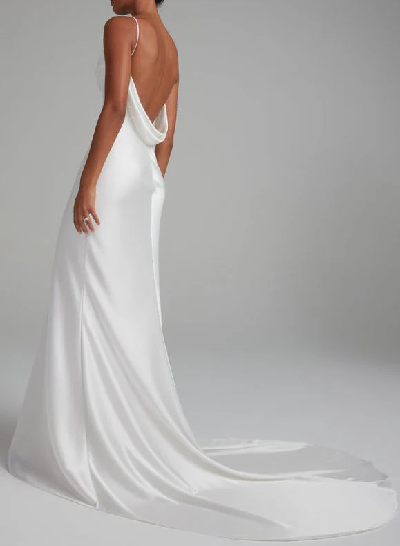 Backless Sheath Fitted Wedding Dresses Silk Like Satin - Image 2