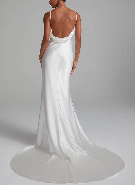 Backless Sheath Fitted Wedding Dresses Silk Like Satin - Image 3