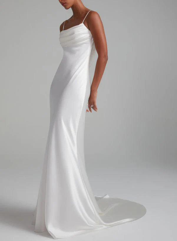Backless Sheath Fitted Wedding Dresses Silk Like Satin - Image 5