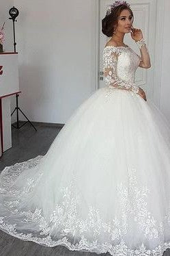 Ball Gown Strapless Portrait Floor Length Tulle Crochet Flower Wedding Dress - Image 3