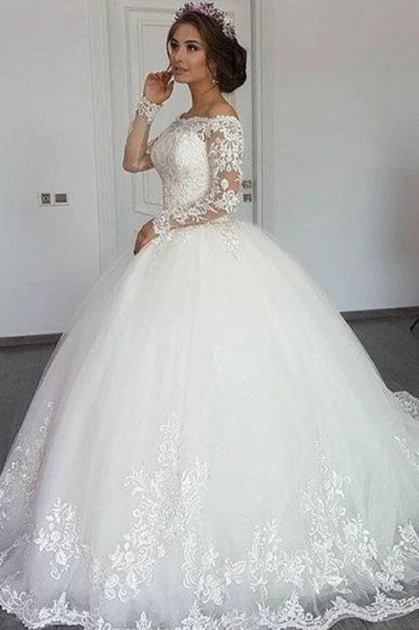 Ball Gown Strapless Portrait Floor Length Tulle Crochet Flower Wedding Dress - Image 4