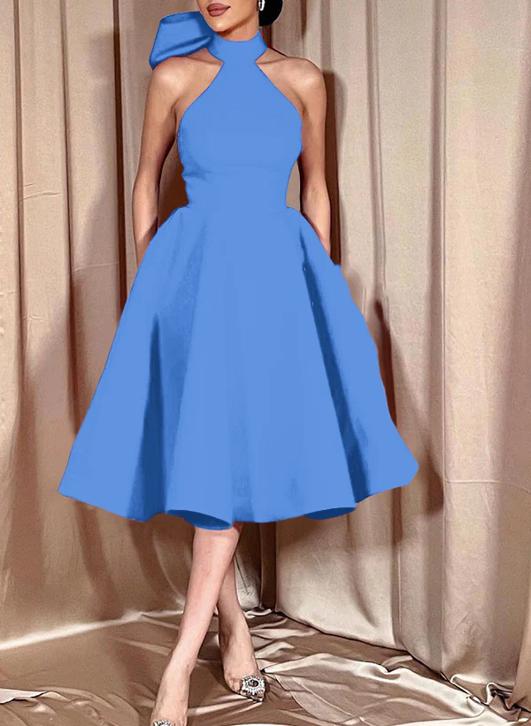 Ball-Gown Halter Sleeveless Satin(Non-Stretch) Homecoming Dresses With Bow(s) - Image 11