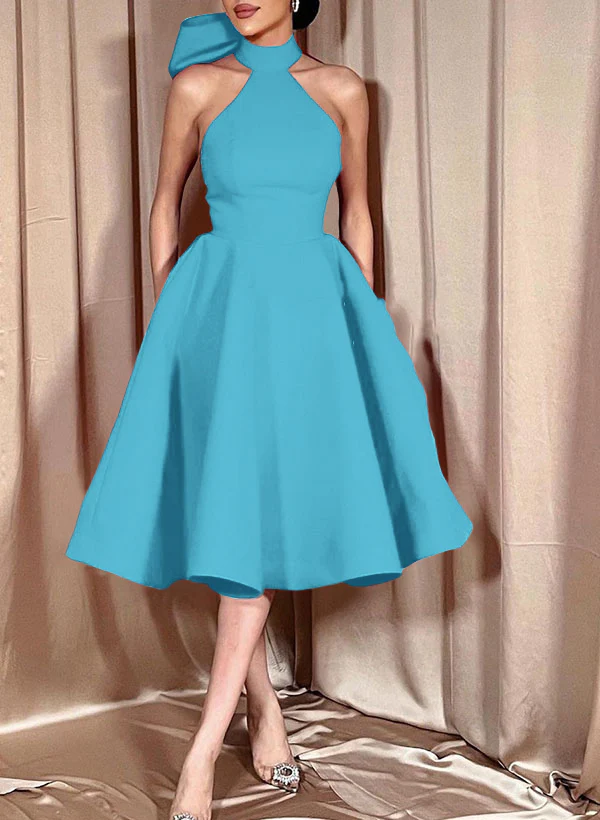Ball-Gown Halter Sleeveless Satin(Non-Stretch) Homecoming Dresses With Bow(s) - Image 12