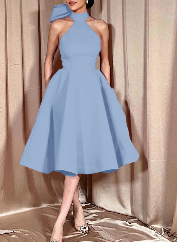 Ball-Gown Halter Sleeveless Satin(Non-Stretch) Homecoming Dresses With Bow(s) - Image 13