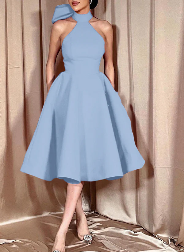 Ball-Gown Halter Sleeveless Satin(Non-Stretch) Homecoming Dresses With Bow(s) - Image 14