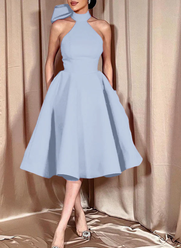 Ball-Gown Halter Sleeveless Satin(Non-Stretch) Homecoming Dresses With Bow(s) - Image 15