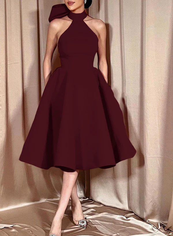 Ball-Gown Halter Sleeveless Satin(Non-Stretch) Homecoming Dresses With Bow(s) - Image 16