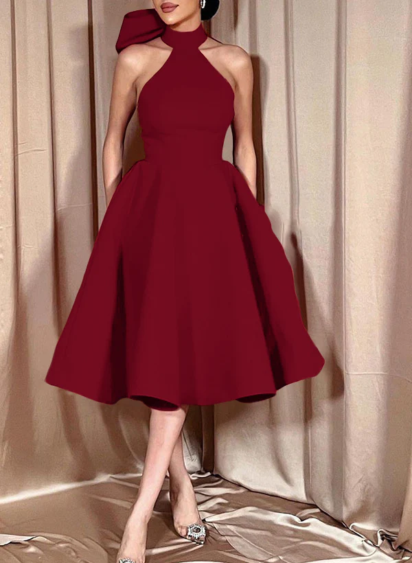 Ball-Gown Halter Sleeveless Satin(Non-Stretch) Homecoming Dresses With Bow(s) - Image 17