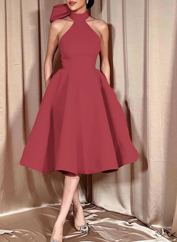 Ball-Gown Halter Sleeveless Satin(Non-Stretch) Homecoming Dresses With Bow(s) - Image 18