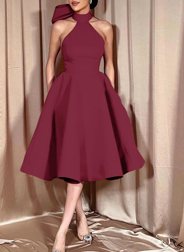 Ball-Gown Halter Sleeveless Satin(Non-Stretch) Homecoming Dresses With Bow(s) - Image 19