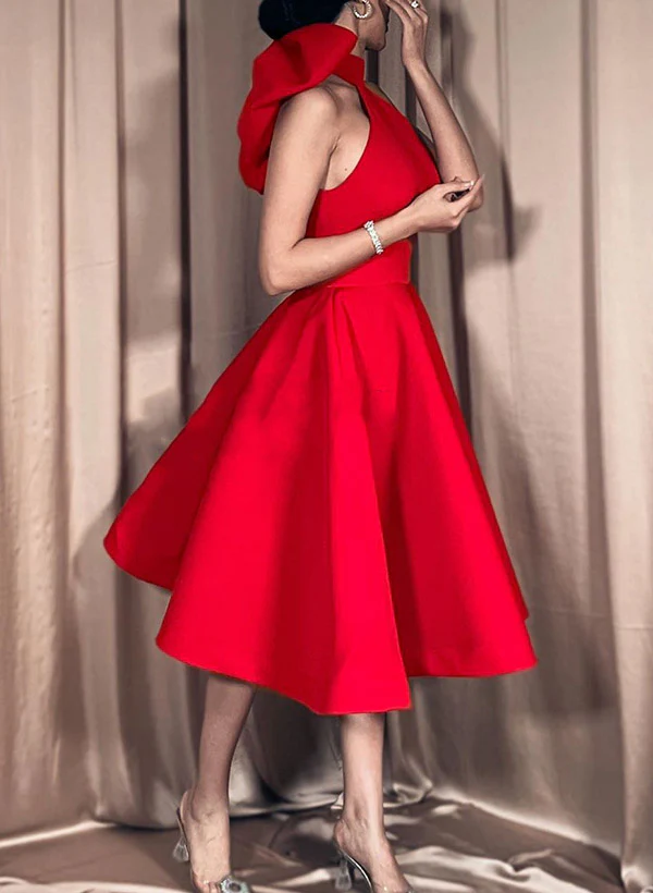 Ball-Gown Halter Sleeveless Satin(Non-Stretch) Homecoming Dresses With Bow(s) - Image 2