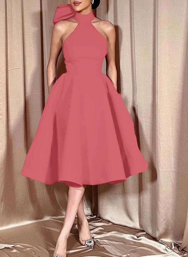 Ball-Gown Halter Sleeveless Satin(Non-Stretch) Homecoming Dresses With Bow(s) - Image 21