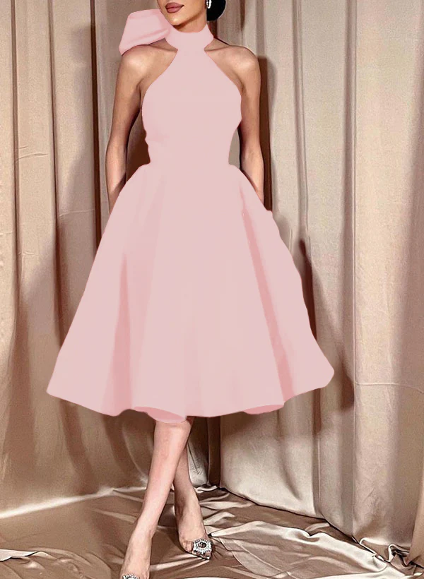 Ball-Gown Halter Sleeveless Satin(Non-Stretch) Homecoming Dresses With Bow(s) - Image 25