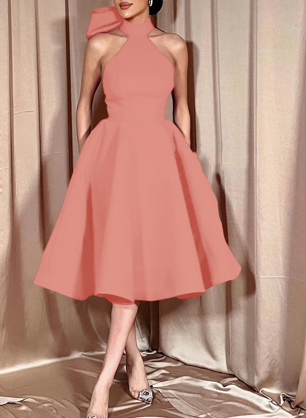 Ball-Gown Halter Sleeveless Satin(Non-Stretch) Homecoming Dresses With Bow(s) - Image 26