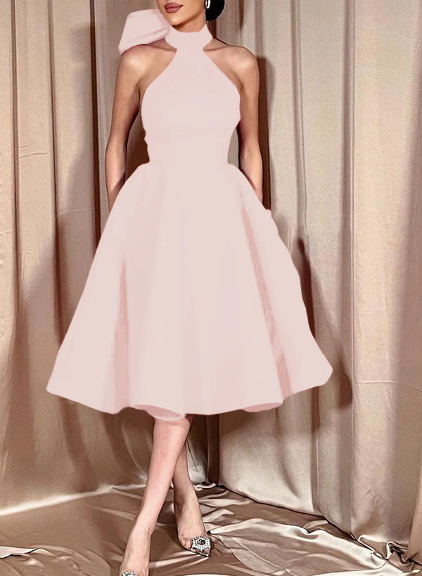 Ball-Gown Halter Sleeveless Satin(Non-Stretch) Homecoming Dresses With Bow(s) - Image 27