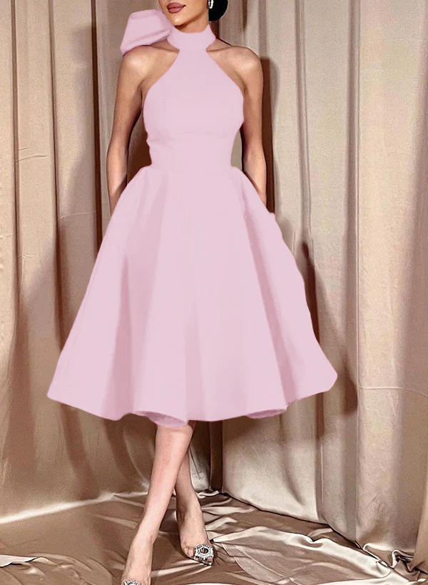 Ball-Gown Halter Sleeveless Satin(Non-Stretch) Homecoming Dresses With Bow(s) - Image 28