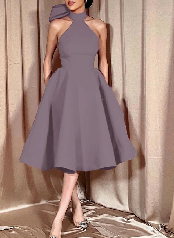 Ball-Gown Halter Sleeveless Satin(Non-Stretch) Homecoming Dresses With Bow(s) - Image 29