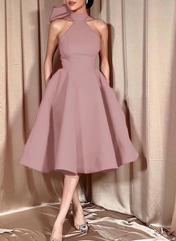 Ball-Gown Halter Sleeveless Satin(Non-Stretch) Homecoming Dresses With Bow(s) - Image 31