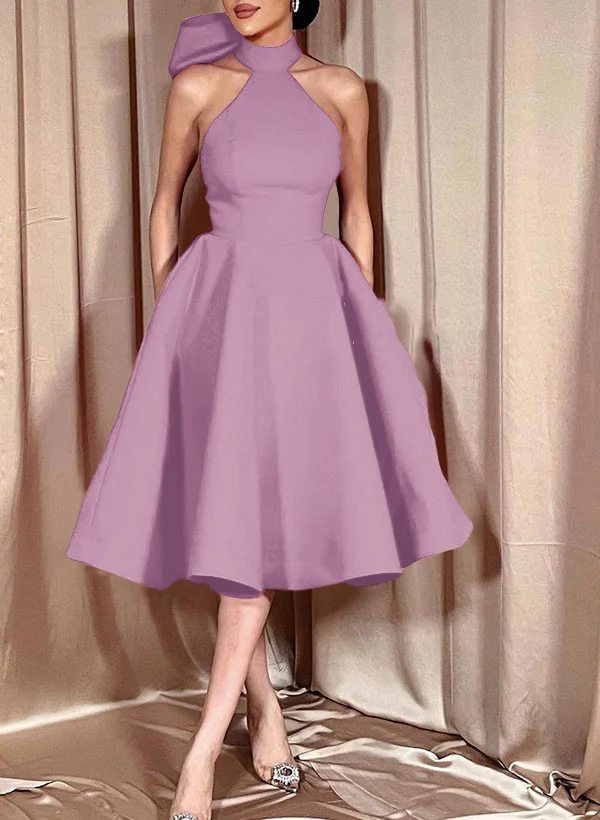 Ball-Gown Halter Sleeveless Satin(Non-Stretch) Homecoming Dresses With Bow(s) - Image 32