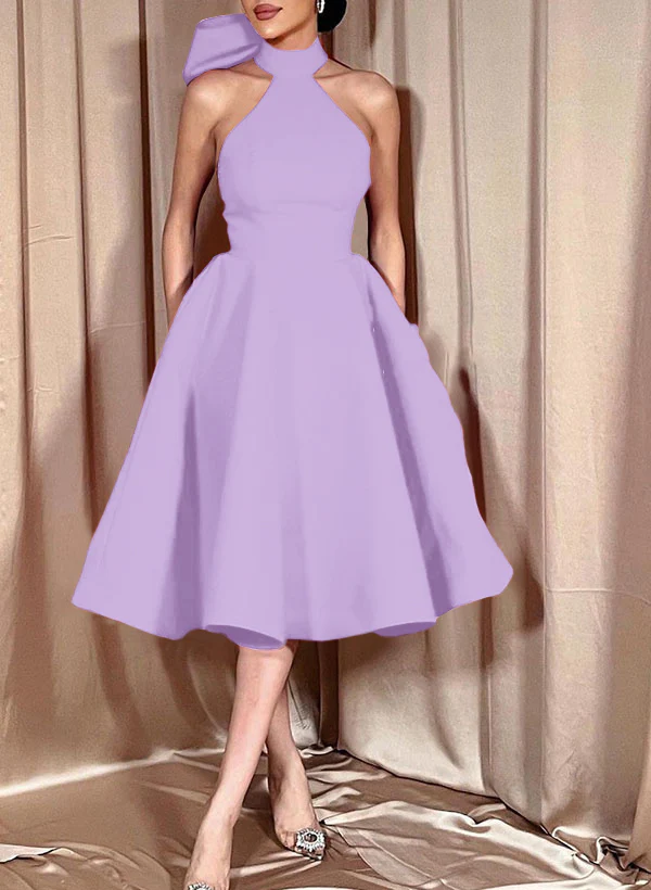 Ball-Gown Halter Sleeveless Satin(Non-Stretch) Homecoming Dresses With Bow(s) - Image 33