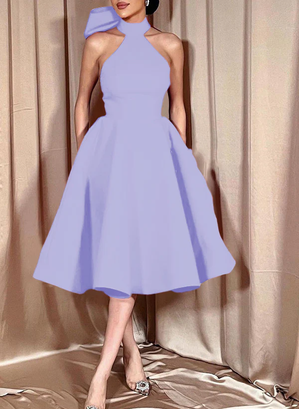 Ball-Gown Halter Sleeveless Satin(Non-Stretch) Homecoming Dresses With Bow(s) - Image 34